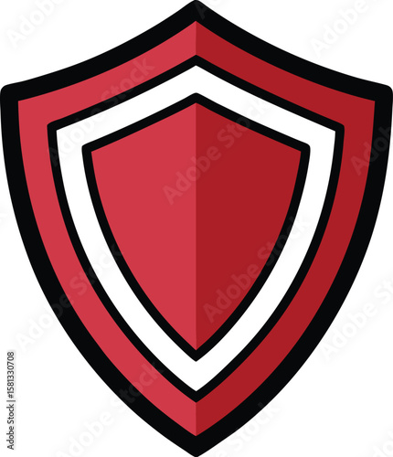 Protective Shield Red and White Security Icon Design