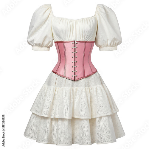 Dress with pink corset and white skirt isolated on transparent background