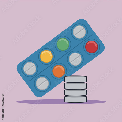 Vector medicine pills and tablets blister pack for healthcare and pharmaceutical concept