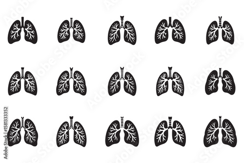 Black lungs anatomy illustration with white branching veins vector