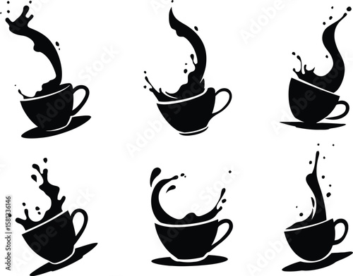 Cup of coffee splash collections icon, editable vector illustration logo silhouette png