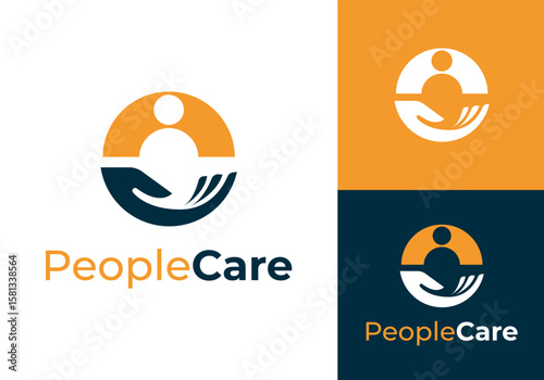 People Care logo. People with Hand elements logo design