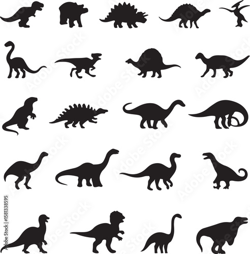 Diverse prehistoric creatures silhouettes dinosaur ancient