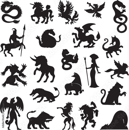 Mythical creatures and figures dragon unicorn