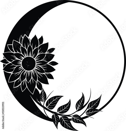 Circular Arc With Single Bloom Corner Silhouette