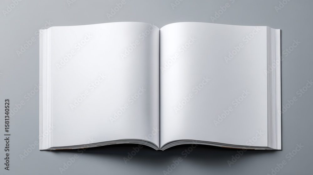 Naklejka premium A 4K photo of open blank book on gray background. (6).