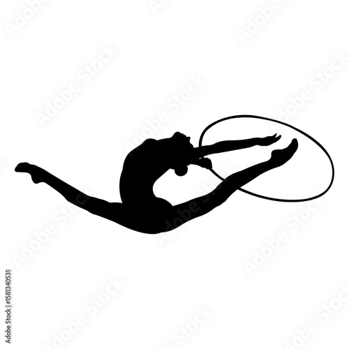 Gymnast. Gymnast performs an exercise with a hoop. Silhouette. Vector illustration.