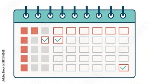 Illustration of a calendar with marked dates and check marks indicating completed tasks or events