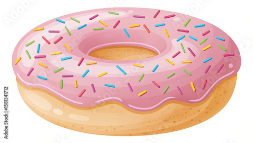 Illustration of a delicious donut with pink frosting and colorful sprinkles on a white background image art