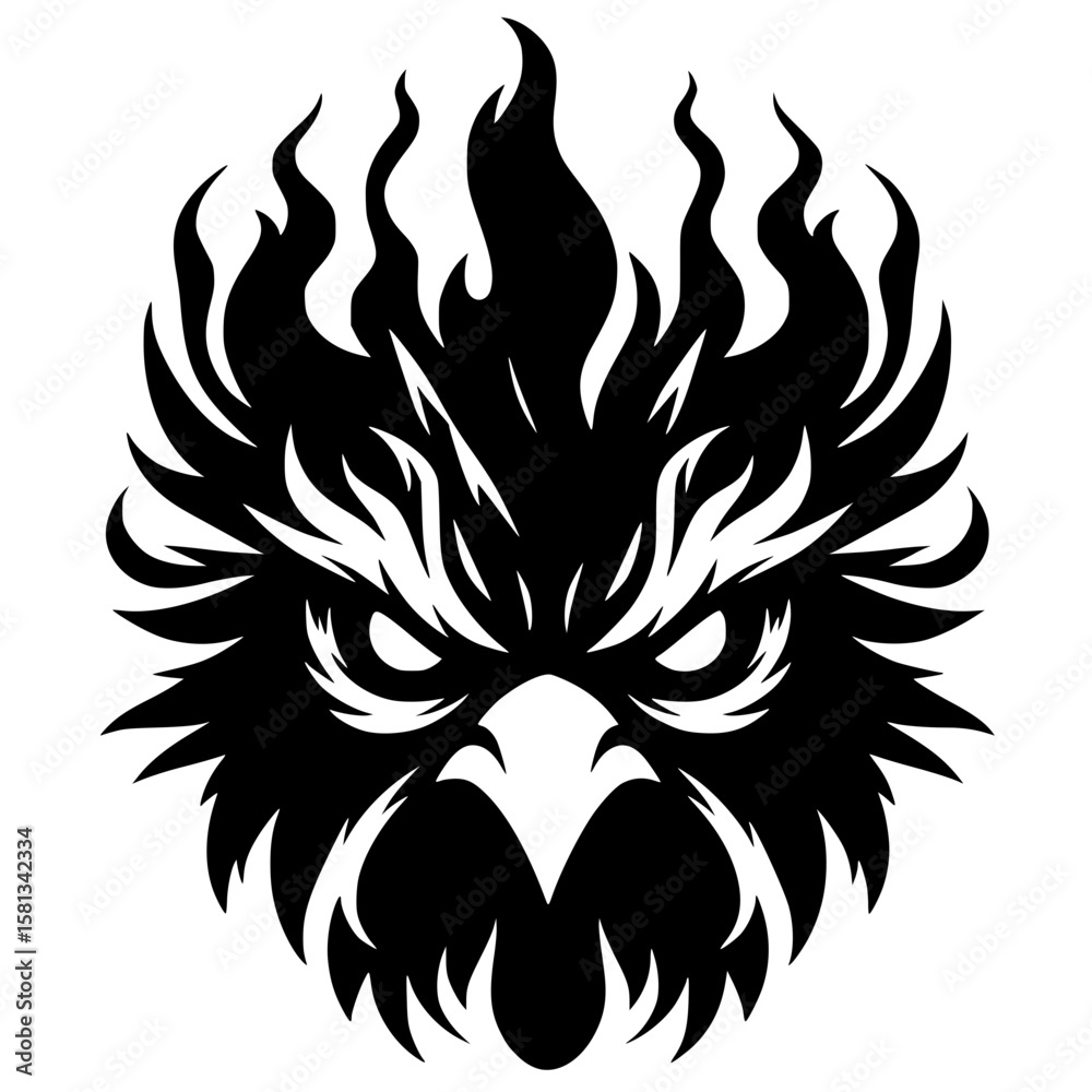 Obraz premium Silhouette of a fiery angry chicken face