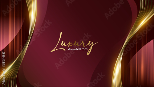 Red and Golden High-Class Style for Anniversary or Birthday. Shimmering Light Lines for Glamorous Look. Prestige Branding Background Template. Corporate Award Night Digital Banner.