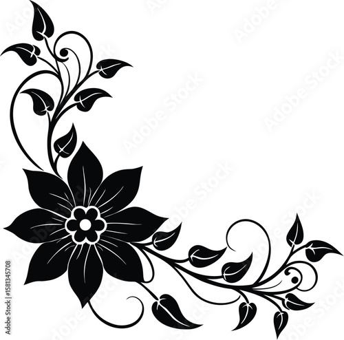 Corner Silhouette With Large Bloom And Vines