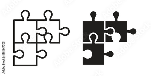 Puzzle icon. Vector illustration, flat and stroke