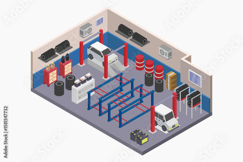 Auto repair service area isometric