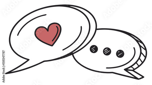 Two speech bubbles one with a heart and the other with ellipsis indicating conversation or message exchange
