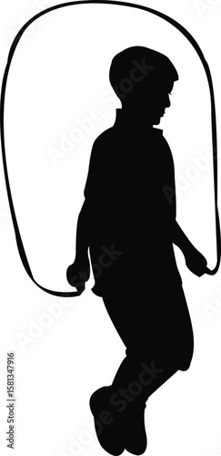 a boy jumping rope, silhouette vector