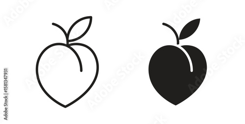 Peach icon. Vector illustration, flat and stroke