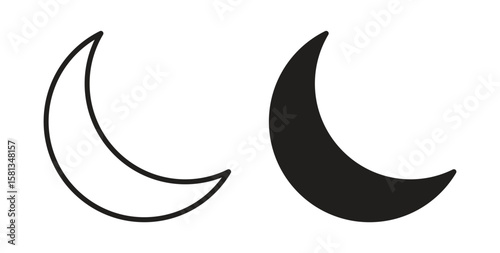 Moon icon. Vector illustration, flat and stroke