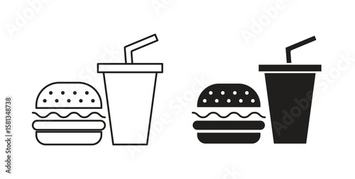 Hamburger soda icon. Vector illustration, flat and stroke