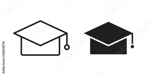 Graduation cap icon. Vector illustration, flat and stroke