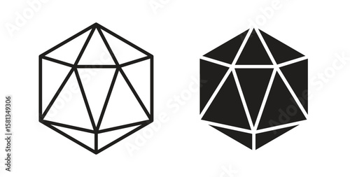Dice d20 icon. Vector illustration, flat and stroke