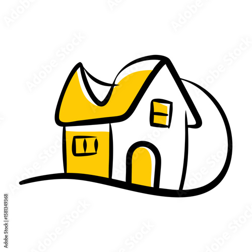 House icon with yellow roof in sketch style