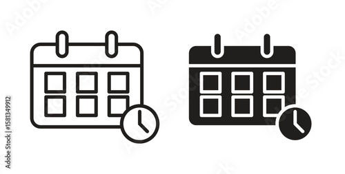 Calendar clock icon. Vector illustration, flat and stroke