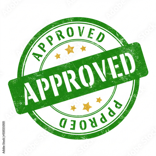 Green approved stamp with star accents and distressed texture conveys official confirmation or validation created with generated ai