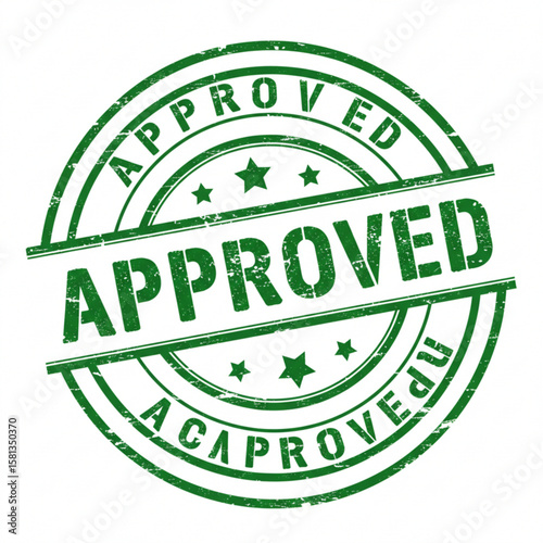 Green approved stamp with stars and lines in a circular design with distressed texture and bold lettering created with generated ai