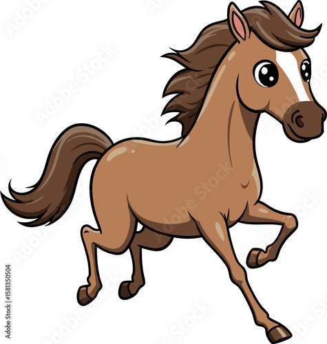 Illustration of a little brown and white foal in cartoon style.