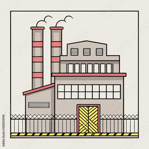 Industrial building and factory icon in pastel style