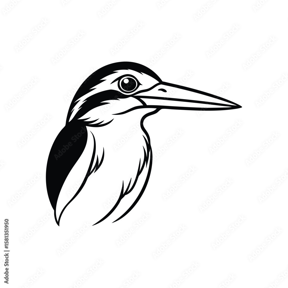 Fototapeta premium a kingfisher bird head line art silhouette vector illustration on white background