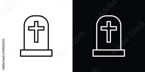 Photos Tombstone icon pack with black and white editable stroke lines for graphic desig
