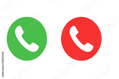 Accept and decline call icon for mobile app and UI design. Vector illustration. Answer and reject phone call buttons. Green and red symbols for incoming call screen interface. Yes no.