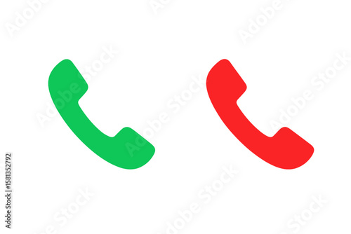 Accept and decline call button icon for mobile app and user interface. Green and red phone receiver symbol for answer and reject. Vector illustration for web design isolated.