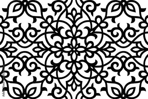 Islamic seamless vector pattern with floral arabesque. Traditional Arabian geometric ornament. Decorative damask lattice for wallpaper, background, fabric, textile design.