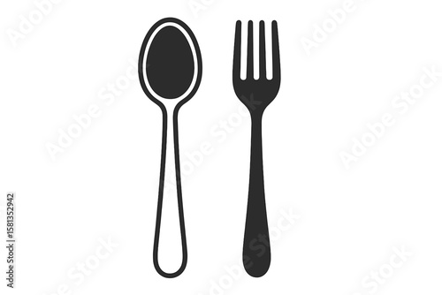 Minimalist Continuous Line Art of Spoon, Fork, and Knife with Plate on Transparent Background, Modern Kitchen Utensils Vector, Clean Tableware Illustration, Isolated PNG
