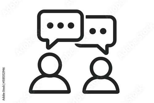 Communication, Conversation, Chat Icon. People Talking, Dialogue, Speech Bubble Symbol. Vector Illustration. Social Interaction, Messaging, Discussion, Teamwork, Connection, Transparent Background
