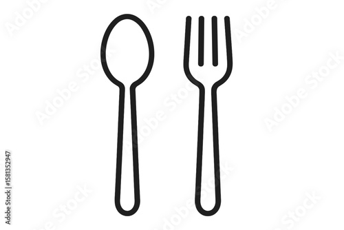 Minimalist Continuous Line Art of Spoon, Fork, and Knife with Plate on Transparent Background, Modern Kitchen Utensils Vector, Clean Tableware Illustration, Isolated PNG