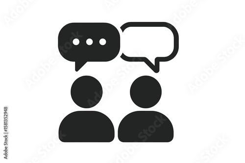 Communication, Conversation, Chat Icon. Two People Talking, Speech Bubble Symbol, Dialogue, Discussion, Social Interaction, Vector Illustration, Transparent PNG, Business, Teamwork, Connection