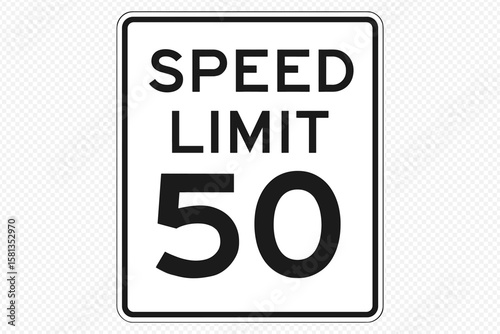 Speed Limit 50 Sign, Printable Traffic Sign Vector, Transparent PNG, Road Safety Symbol, Driving Regulation Icon, Highway Speed Restriction, Clear Vector Illustration