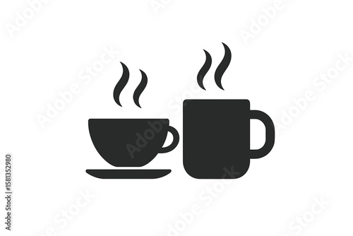 Minimalist Hot Coffee and Tea Cup and Mug Icon Set, Steaming Beverage Silhouette, Flat Vector Illustration for Cafe, Restaurant, Food Delivery, Web and Mobile App, Transparent Background
