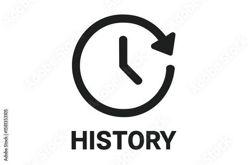 History icon with clock and arrow. Time symbol for recent activity log or record. Vector illustration for app and website UI UX design. Past events, timeline concept.