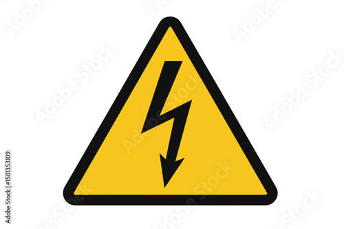 High voltage sign. Danger symbol. Warning icon for electricity hazard. Electric shock risk safety caution emblem. Lightning bolt in yellow triangle. Vector illustration isolated.