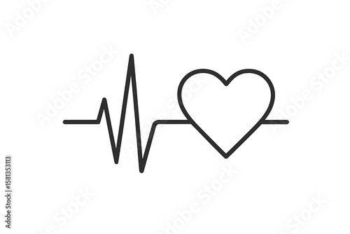 Heartbeat line symbol with heart shape, heart rate pulse sign, vector illustration on transparent background, cardiovascular health, medical pulse icon, ECG waveform