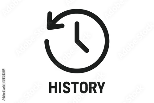 History icon, recent activity symbol, past event timer. Clock with back arrow sign for refresh or undo. Vector for app interface, ui ux element, website navigation button.