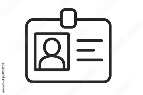 Minimalist ID Card Icon with Photo Placeholder, Identification Badge Symbol, Personal Information, Simple Line Art, Vector Illustration, Office Access Pass, Employee Name Tag, Transparent Background