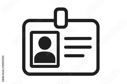 Modern ID Card Icon Vector. Identification Badge Symbol with Photo Placeholder. Employee Name Tag Template. Personal Identification Card Graphic. Simple Black and White Design. Isolated Clipart