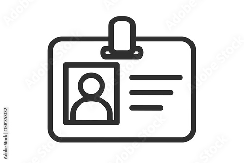 Minimalist ID Card Icon with Photo Placeholder, Identification Badge Symbol, Simple Line Art, Personal Information, Office Access Pass, Employee Name Tag, Vector Illustration, Isolated on White