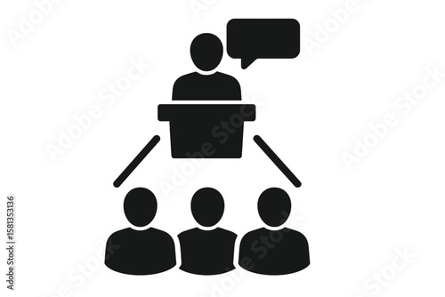 Leadership Icon, Business Teamwork, Work Group, Motivation, Public Speaking, Support, Conference, Seminar, Corporate Training, Communication, Management, Vector Illustration